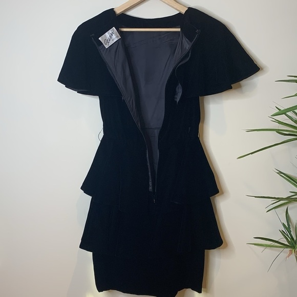 Scaasi Boutique | Neiman Marcus Vintage Black Velvet Tiered Ruffle Party Dress - Picture 17 of 17